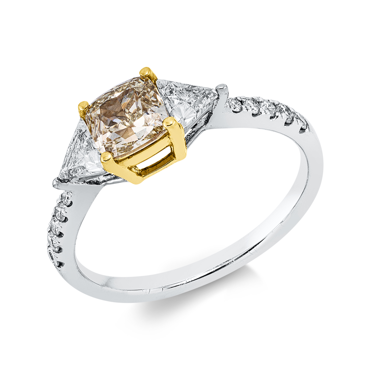 diamond full cut  fancy colored diamond ring in white gold / yellow gold