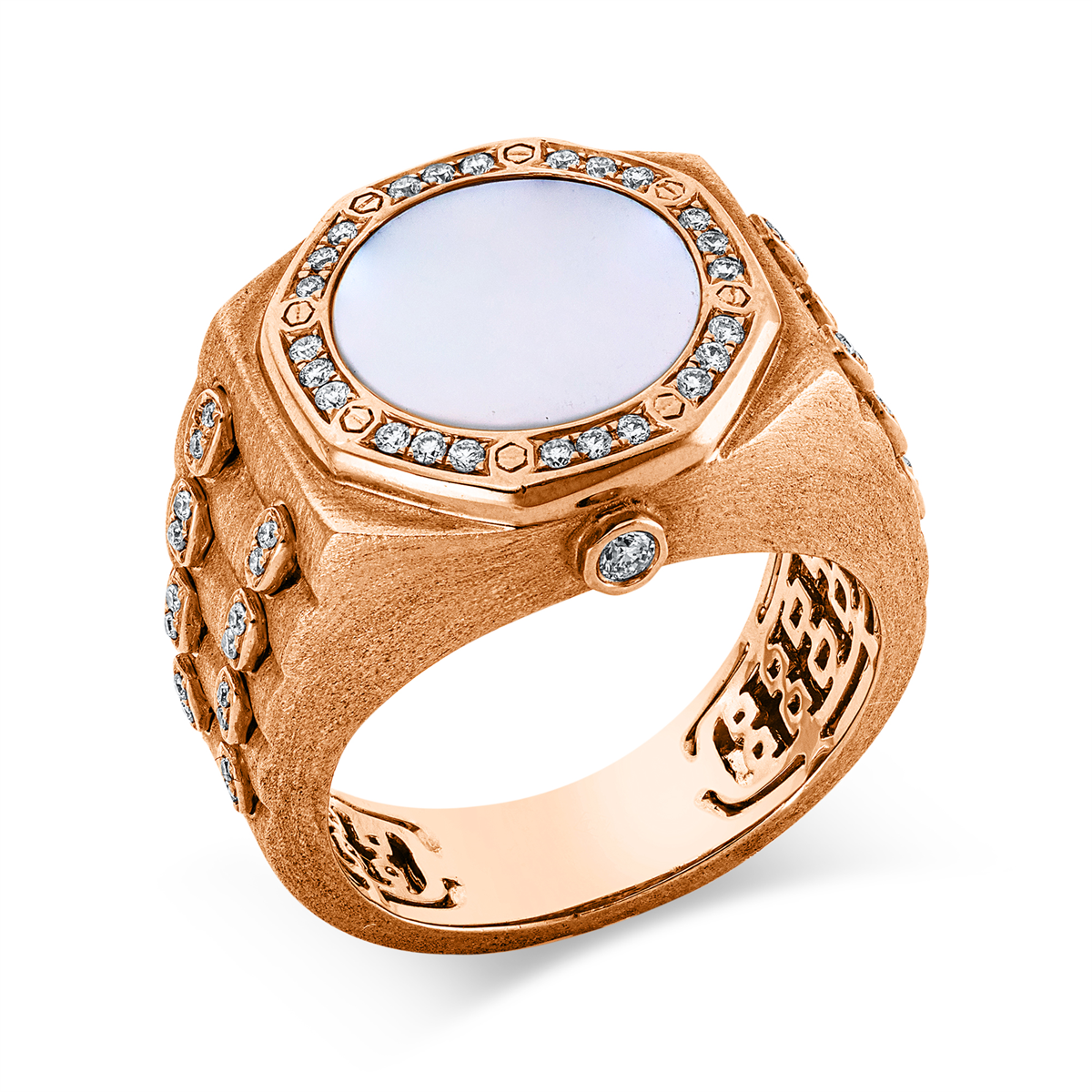 diamond full cut MOP colored stone fashion ring in red gold