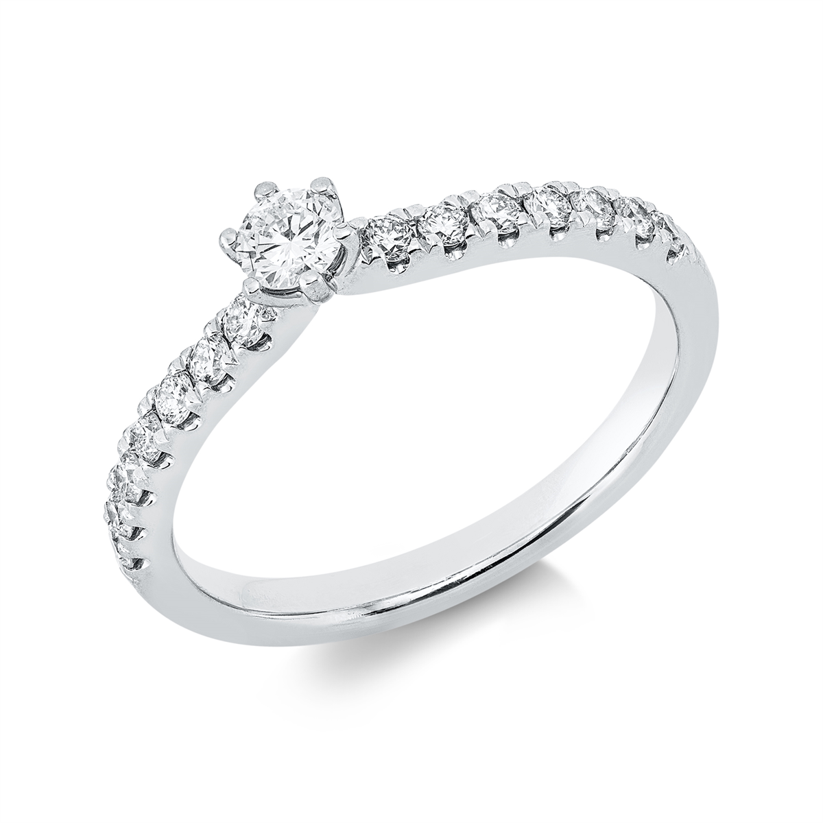 diamond full cut  solitaire with accent stones ring in white gold