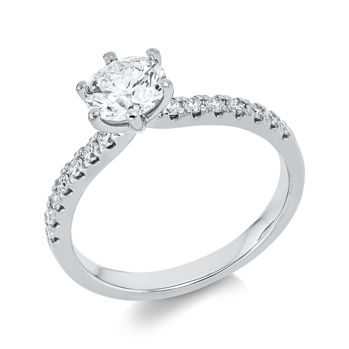 diamond full cut  solitaire with accent stones ring in white gold