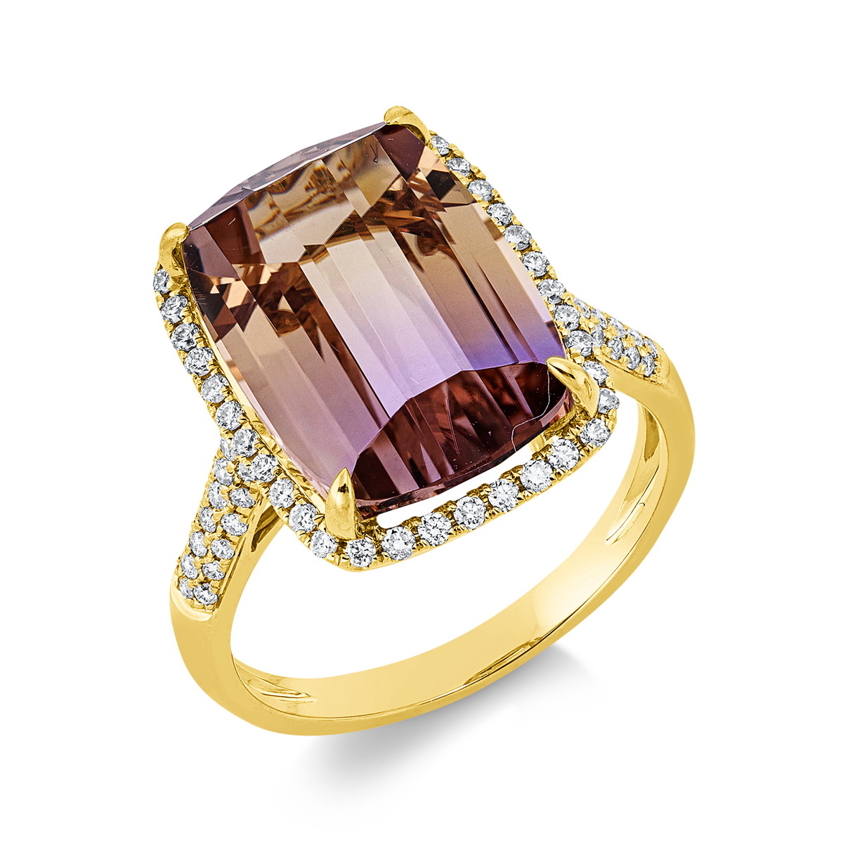 diamond full cut ametrine colored stone fashion ring in yellow gold