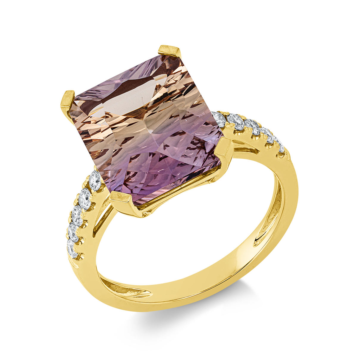 diamond full cut ametrine colored stone fashion ring in yellow gold