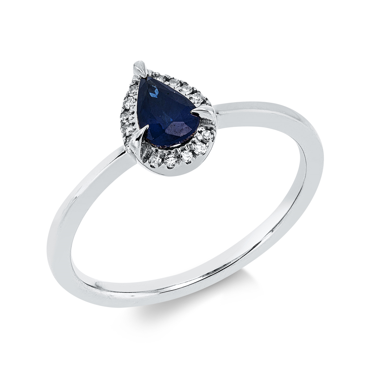 diamond single cut sapphire colored stone classic ring in white gold