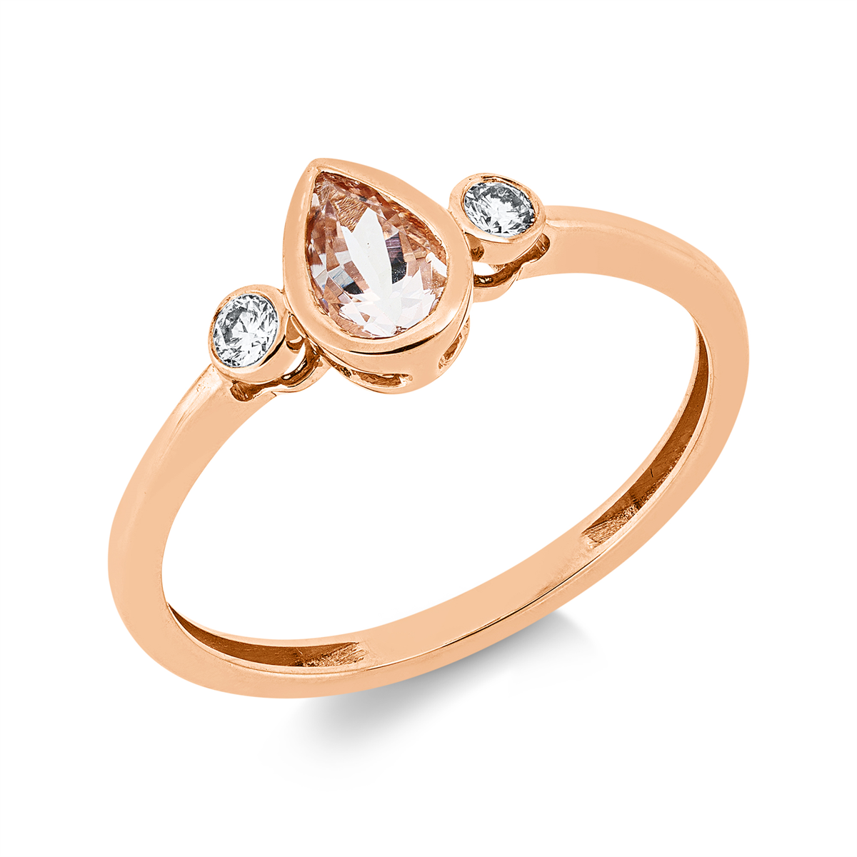 diamond full cut morganite colored stone fashion ring in red gold
