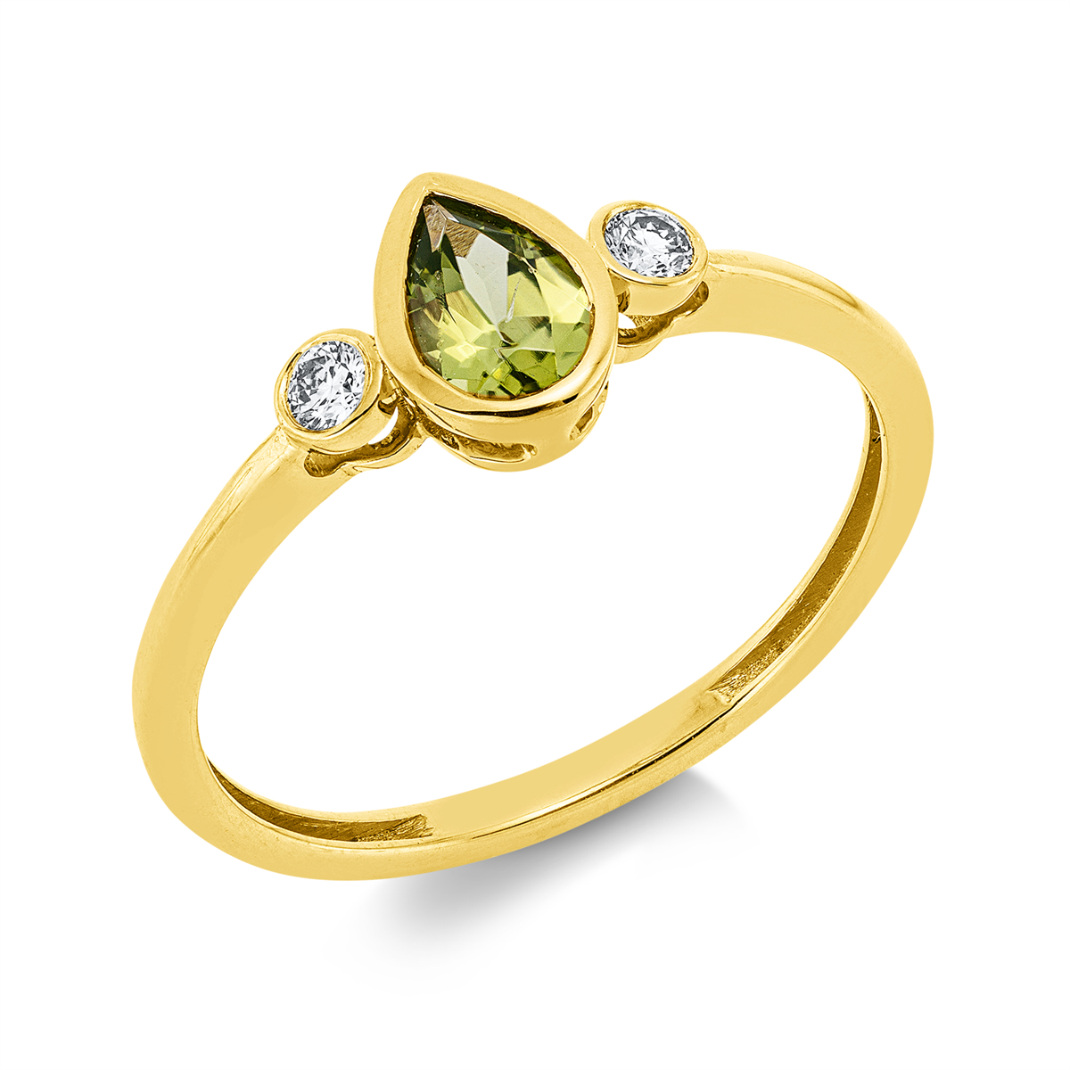 diamond full cut peridot colored stone fashion ring in yellow gold