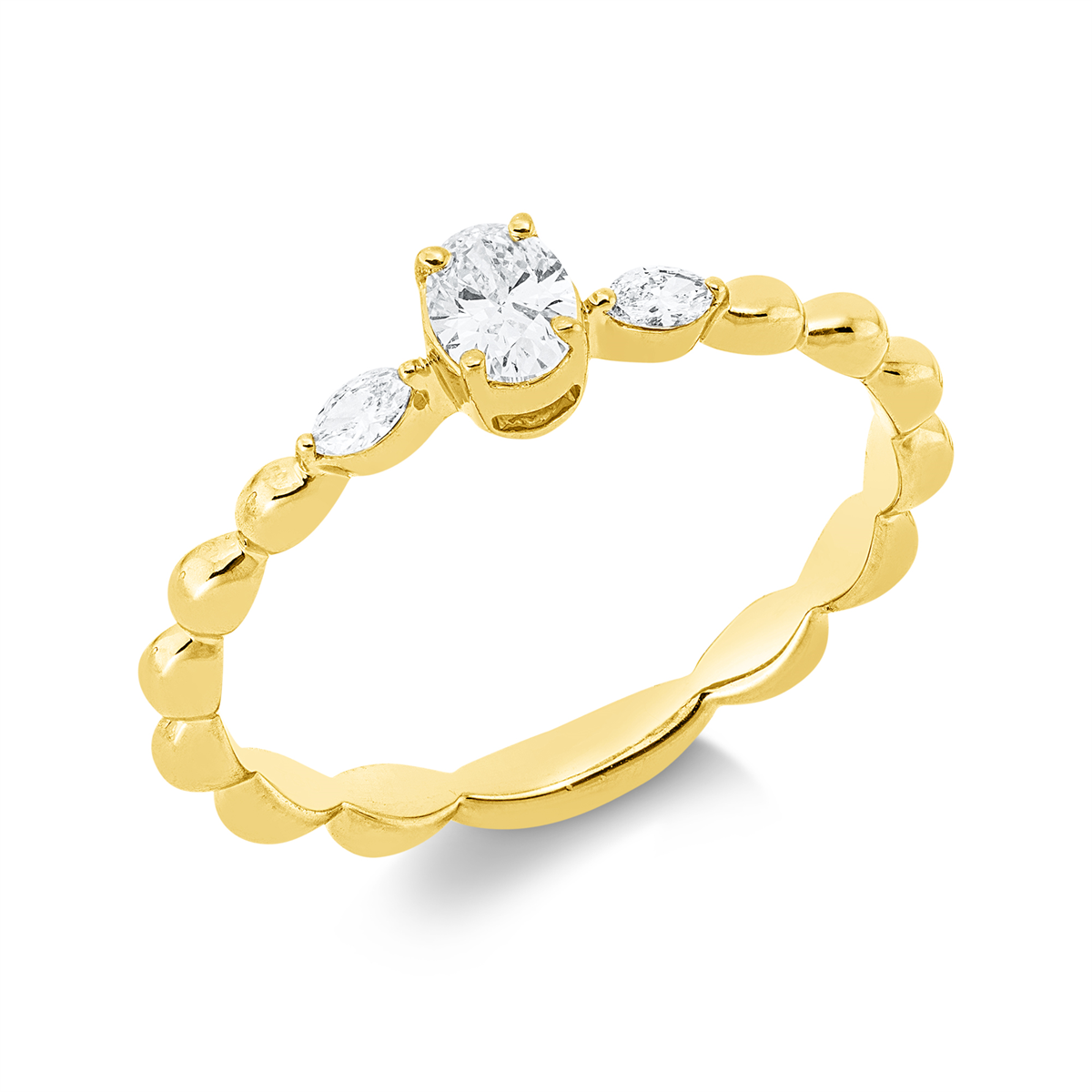 marquise  solitaire with accent stones ring in yellow gold