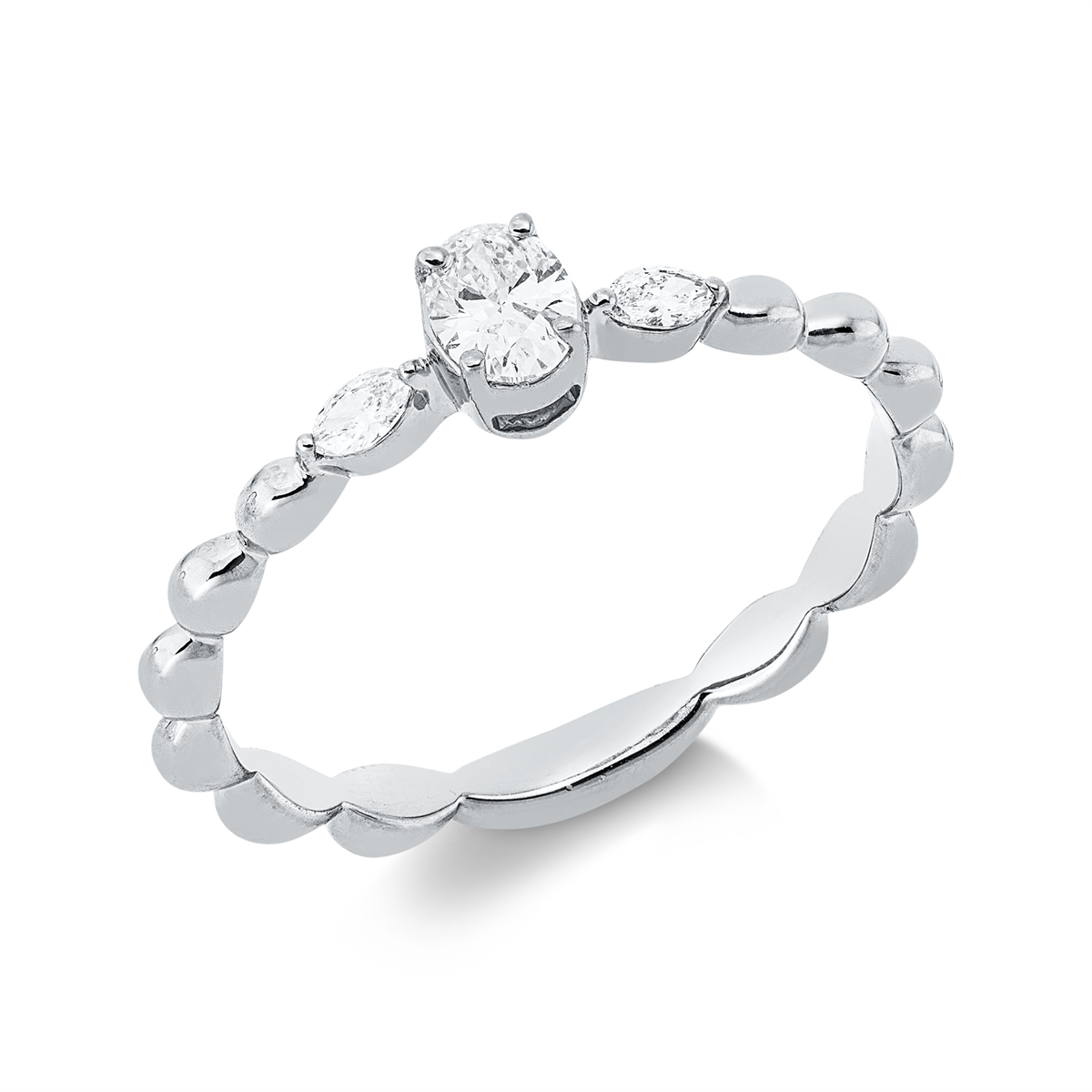 marquise  solitaire with accent stones ring in white gold