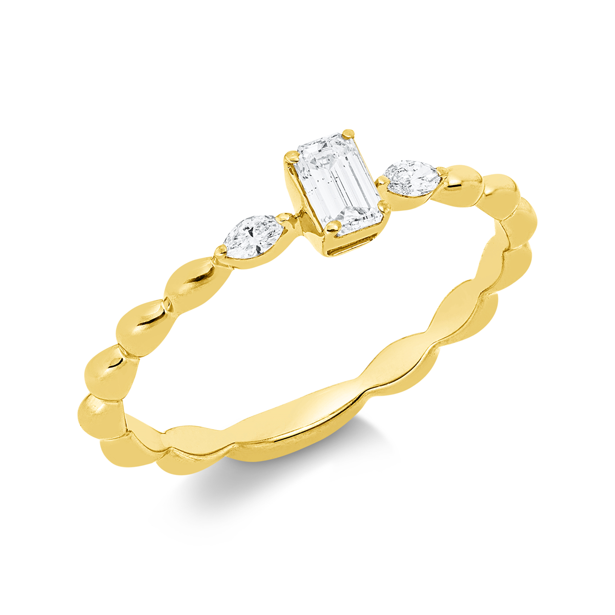 marquise  solitaire with accent stones ring in yellow gold
