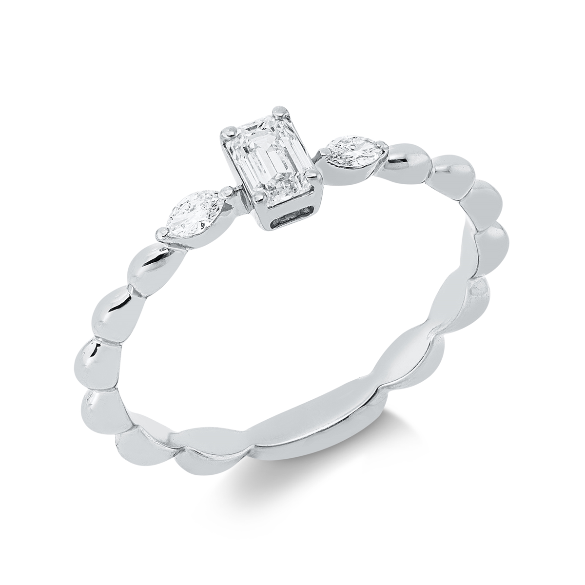 marquise  solitaire with accent stones ring in white gold