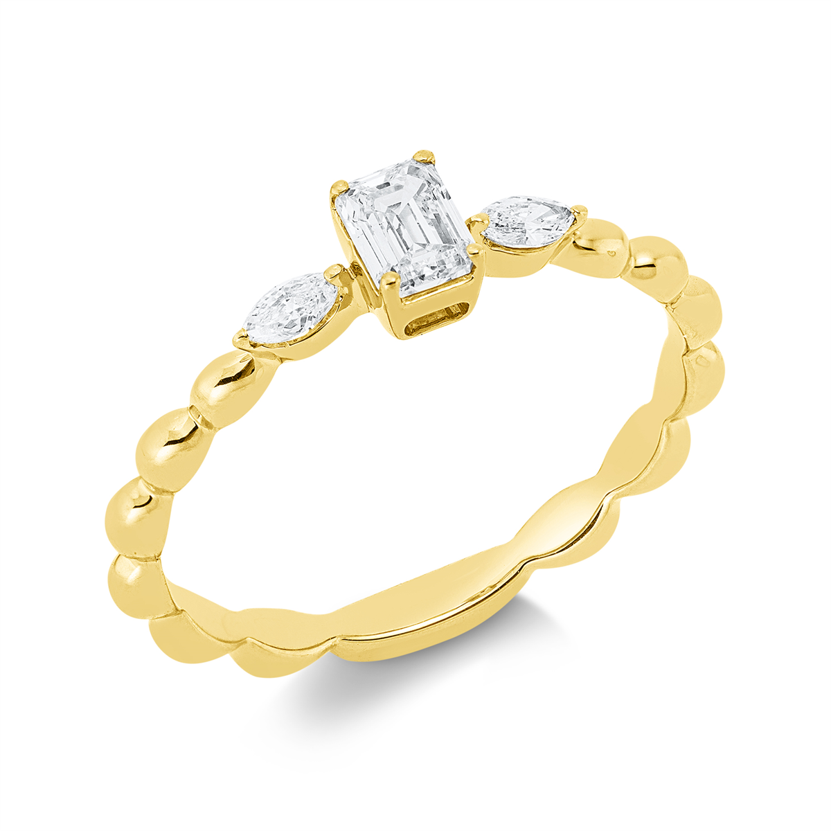 marquise  solitaire with accent stones ring in yellow gold
