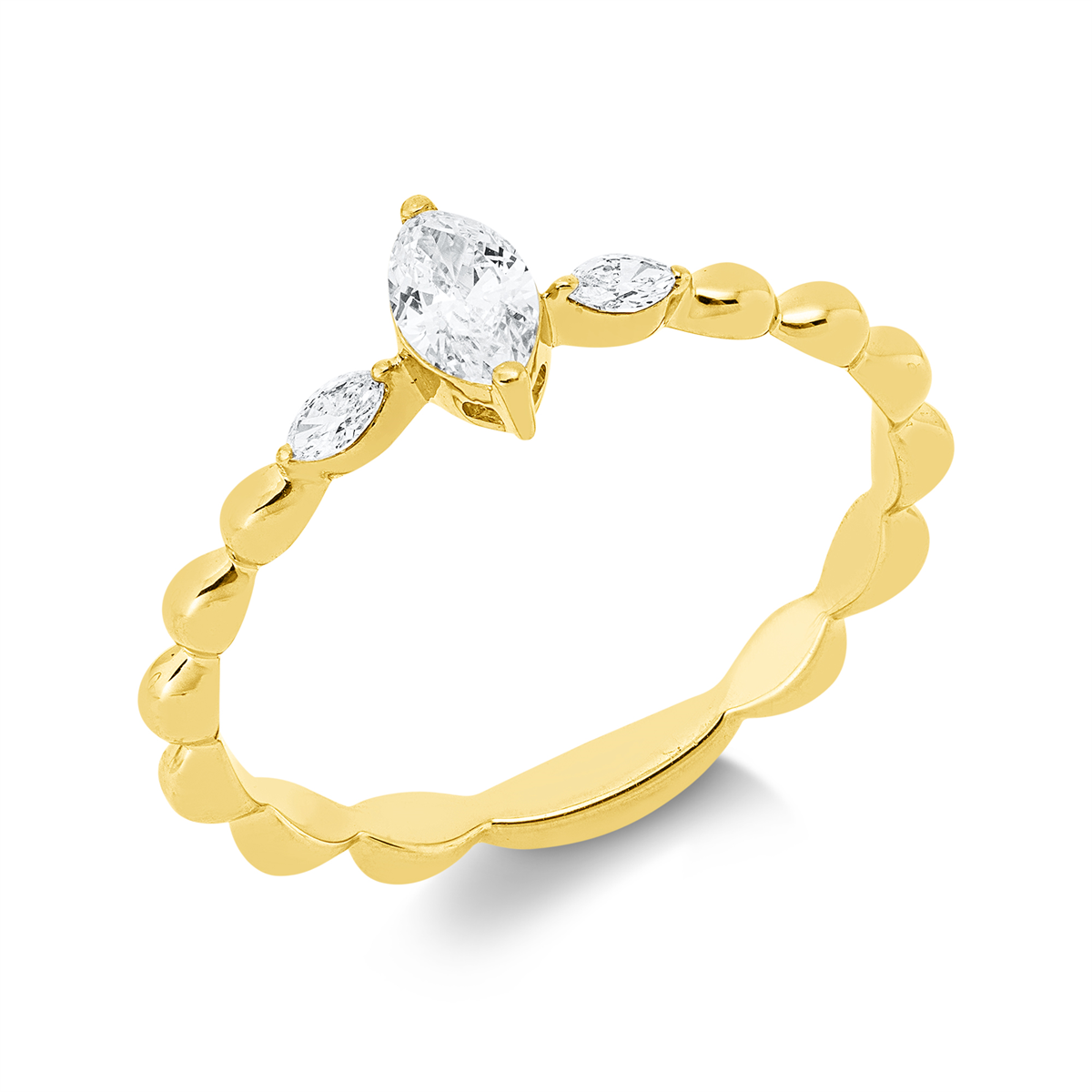 marquise  solitaire with accent stones ring in yellow gold