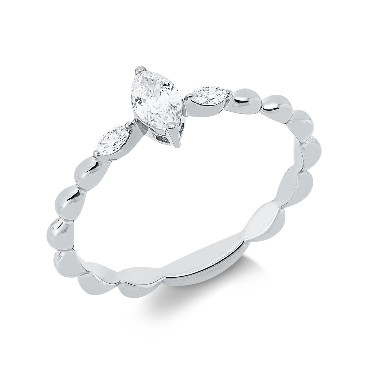 marquise  solitaire with accent stones ring in white gold