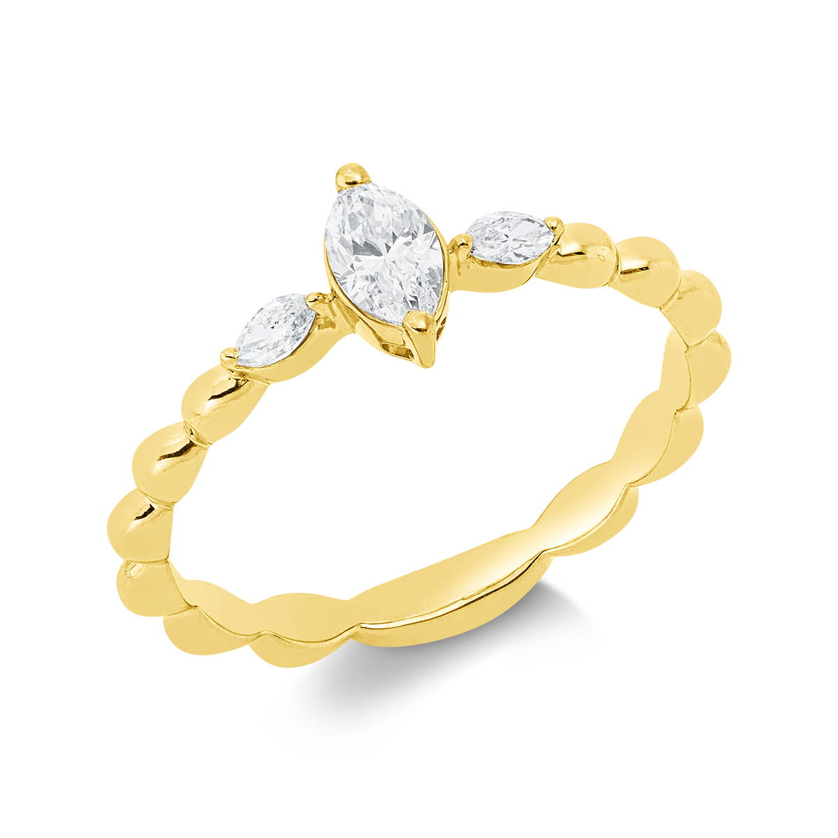 marquise  solitaire with accent stones ring in yellow gold