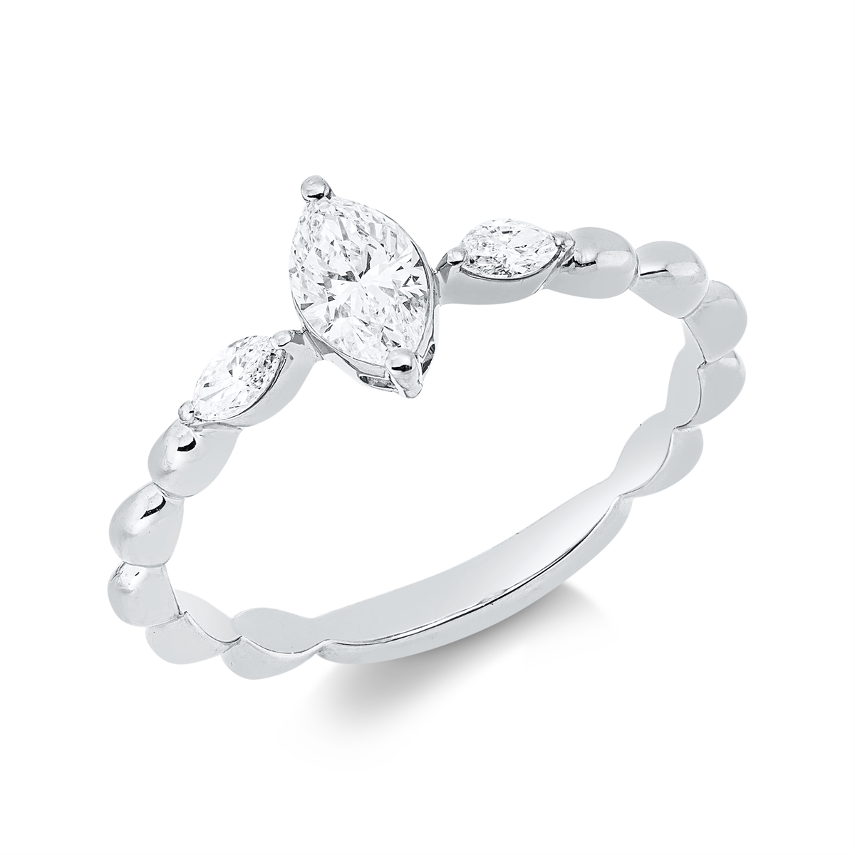 marquise  solitaire with accent stones ring in white gold