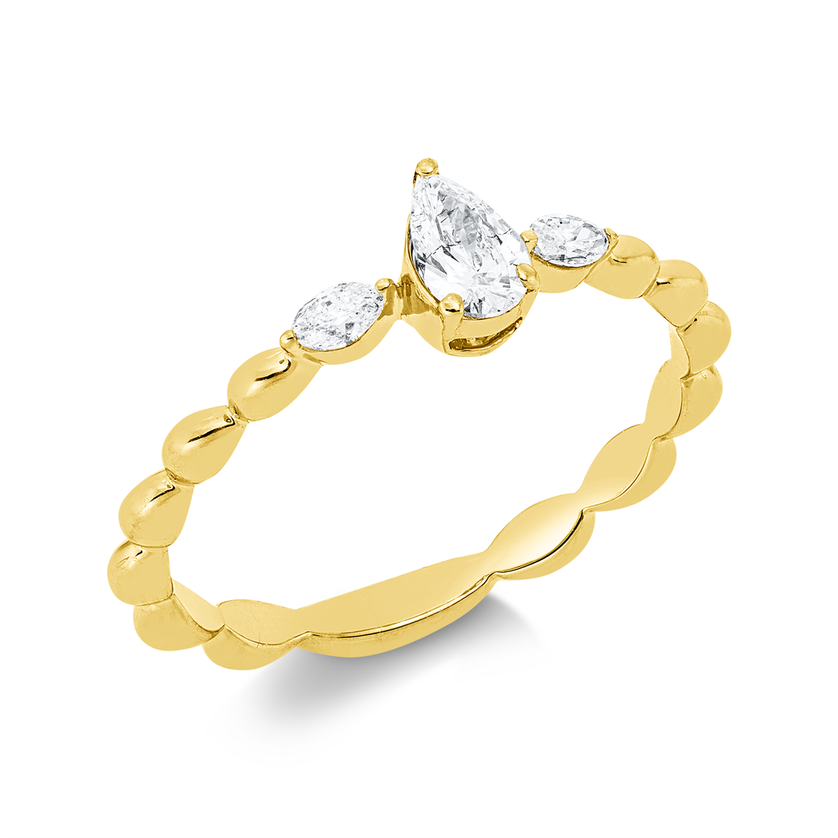 marquise  solitaire with accent stones ring in yellow gold