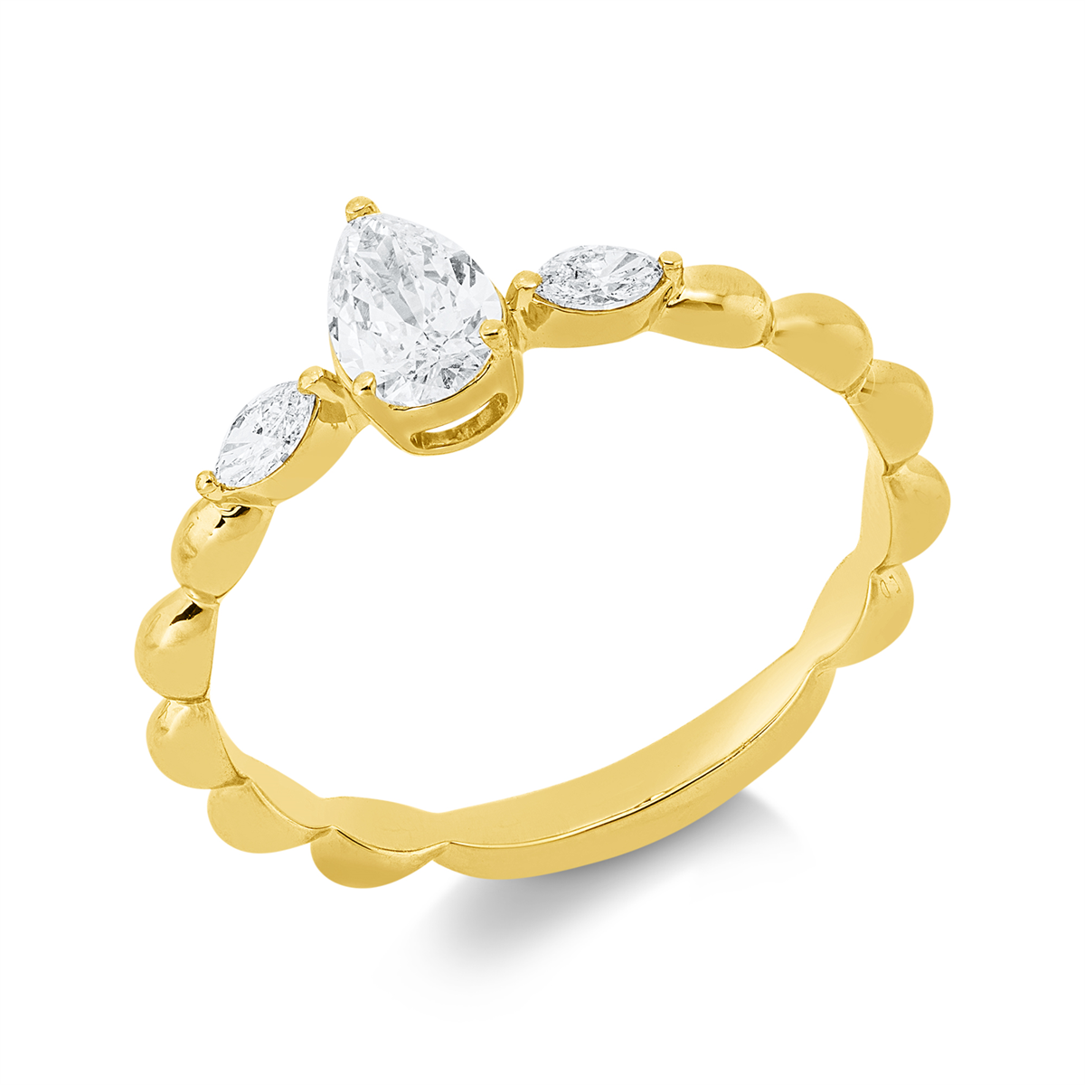 marquise  solitaire with accent stones ring in yellow gold