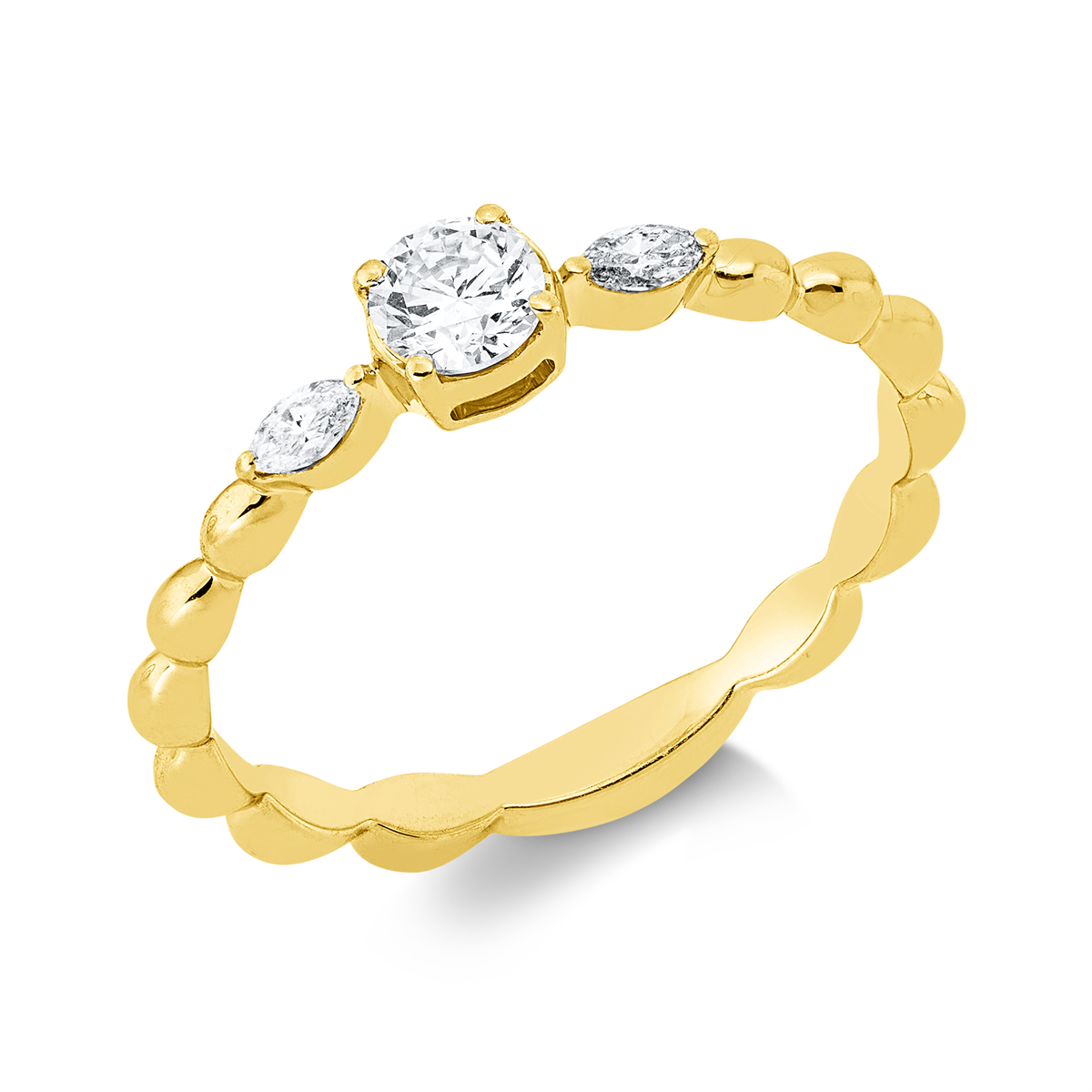 marquise  solitaire with accent stones ring in yellow gold
