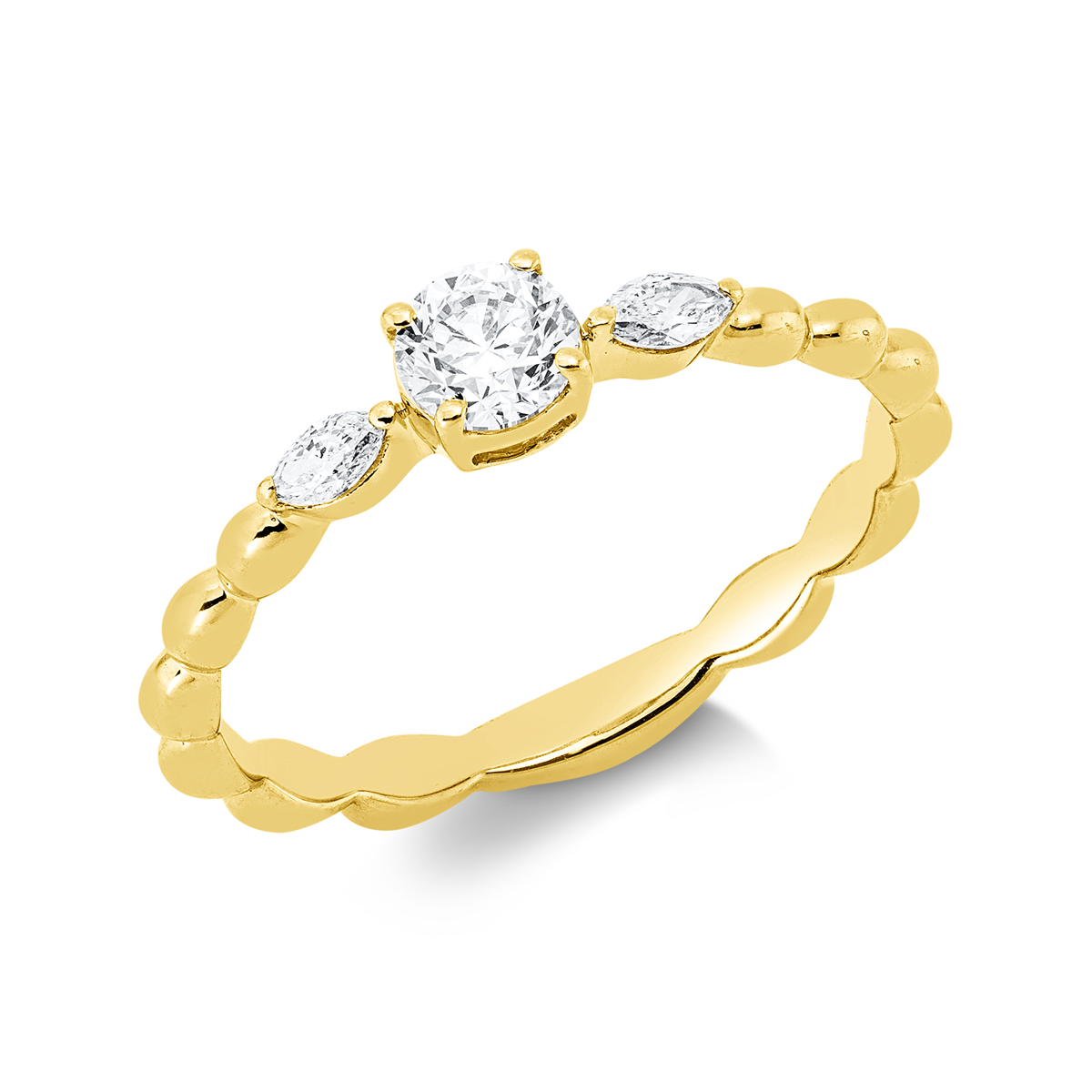 marquise  solitaire with accent stones ring in yellow gold