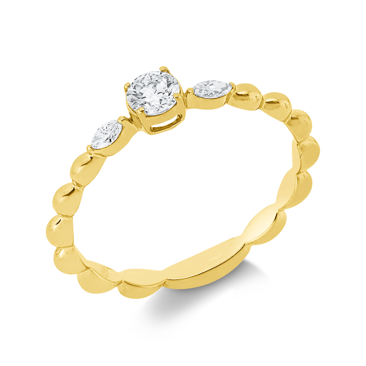 marquise  solitaire with accent stones ring in yellow gold