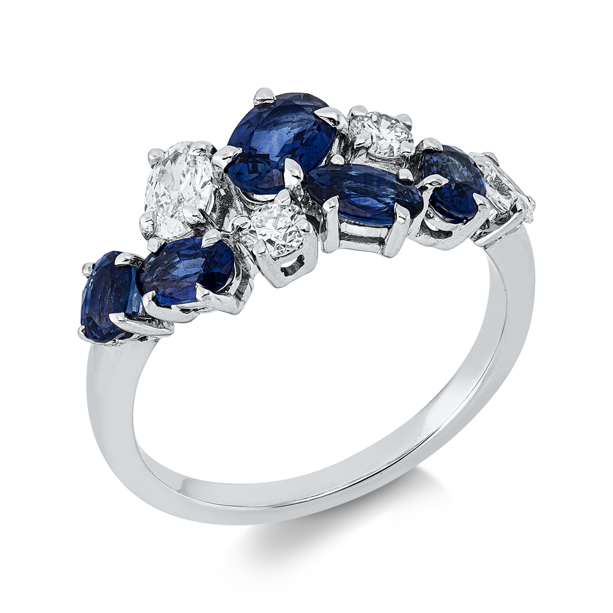diamond full cut sapphire colored stone classic ring in white gold