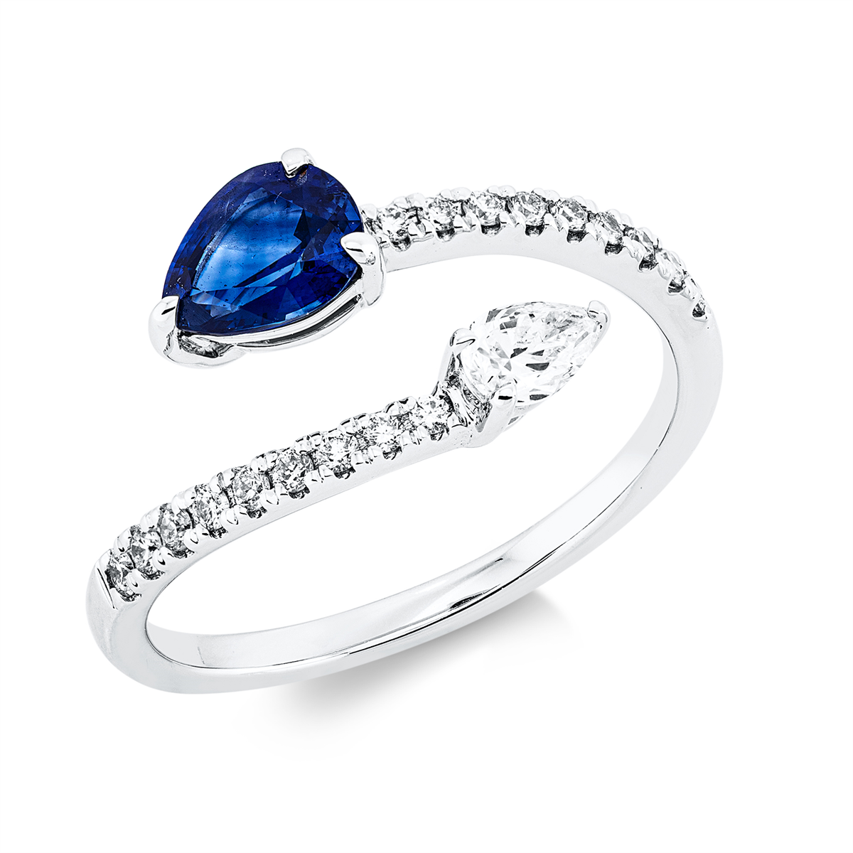 diamond full cut sapphire colored stone classic ring in white gold