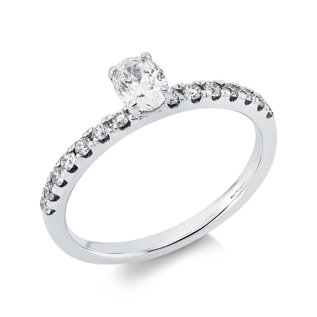diamond full cut  solitaire with accent stones ring in white gold