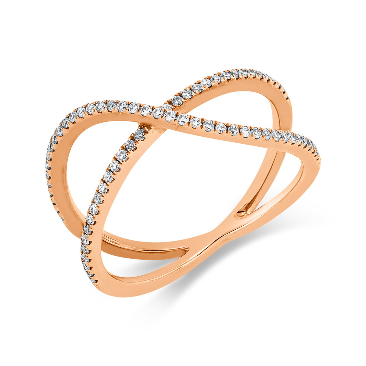 diamond full cut  criss cross ring in red gold