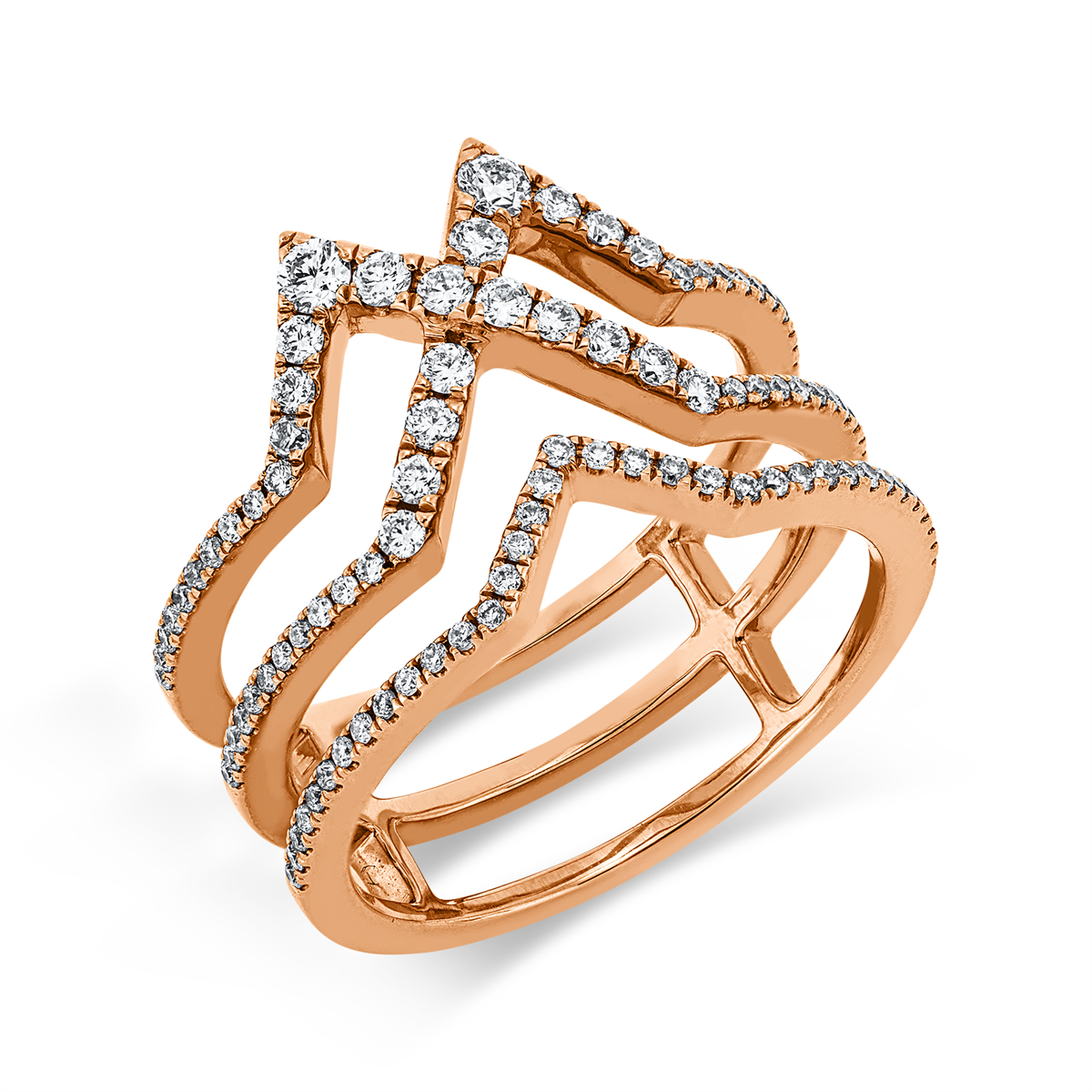 diamond full cut  modern woman ring in red gold