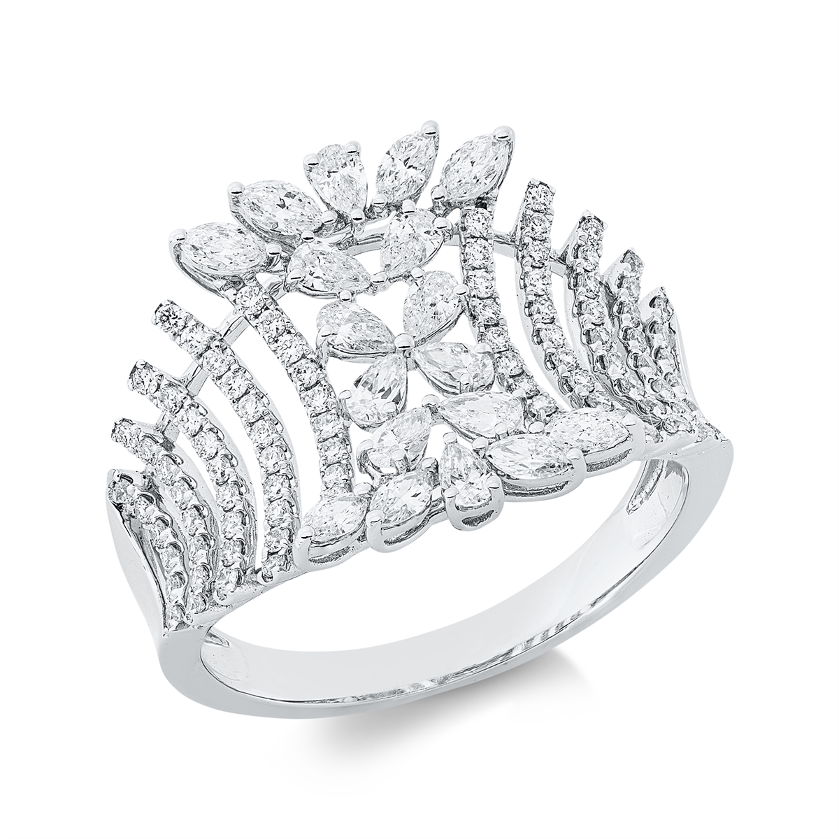 diamond full cut  modern woman ring in white gold