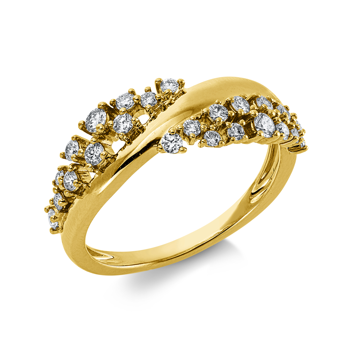 diamond full cut  modern woman ring in yellow gold