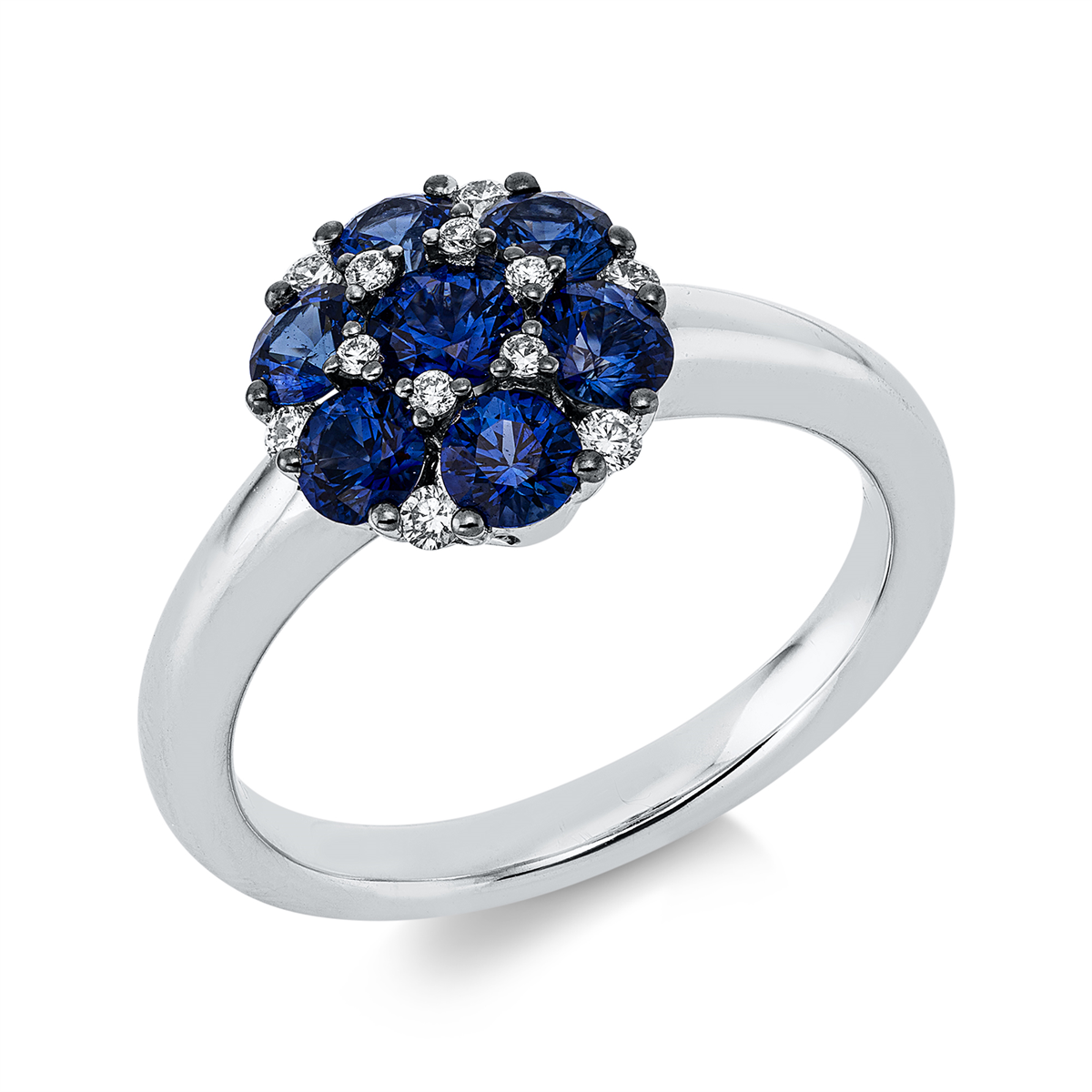 diamond full cut sapphire colored stone classic ring in white gold