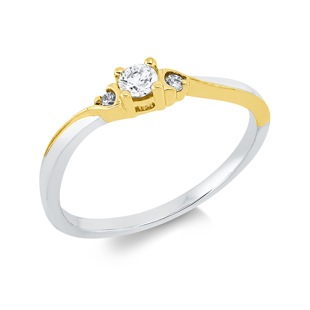 diamond full cut  solitaire with accent stones ring in white gold / yellow gold