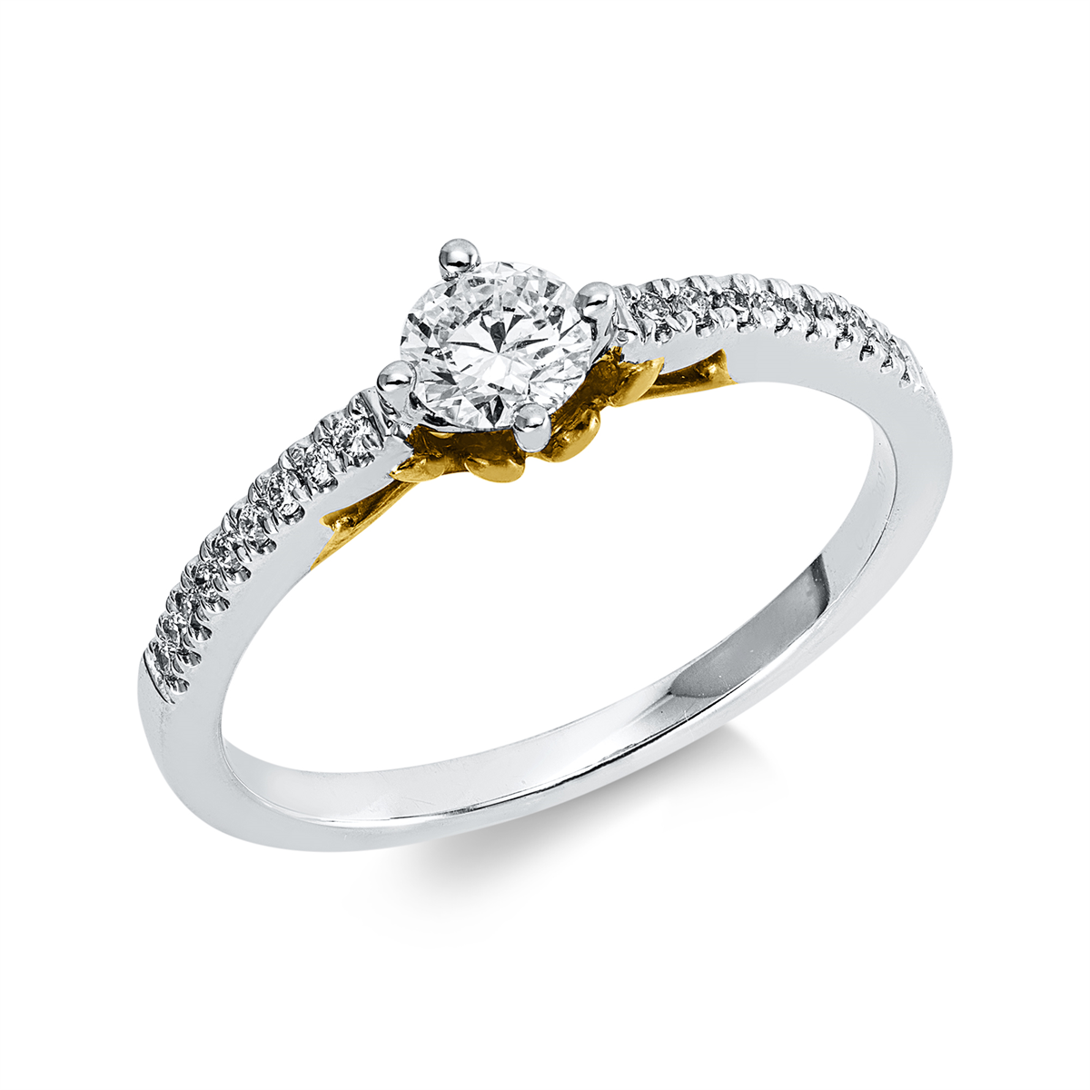 diamond full cut  solitaire with accent stones ring in white gold / yellow gold