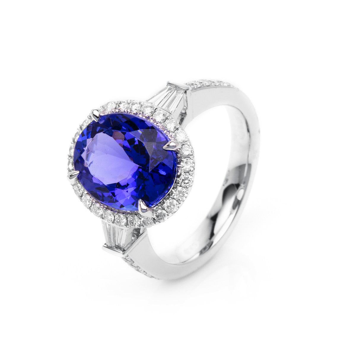 diamond full cut tanzanite eternity half ring in white gold