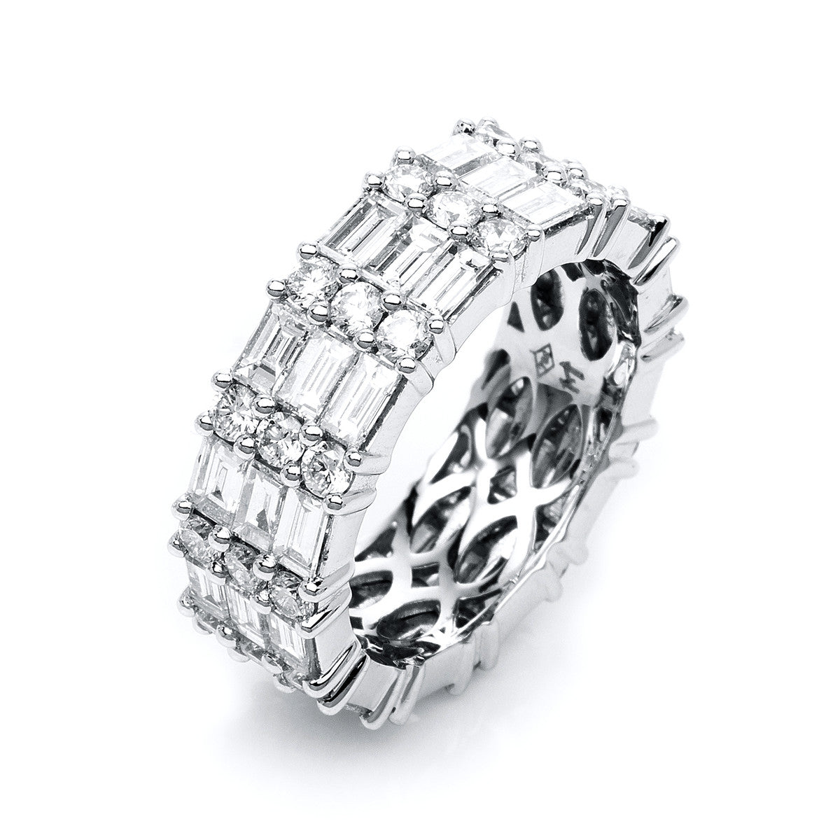 diamond full cut  baguette ring in white gold