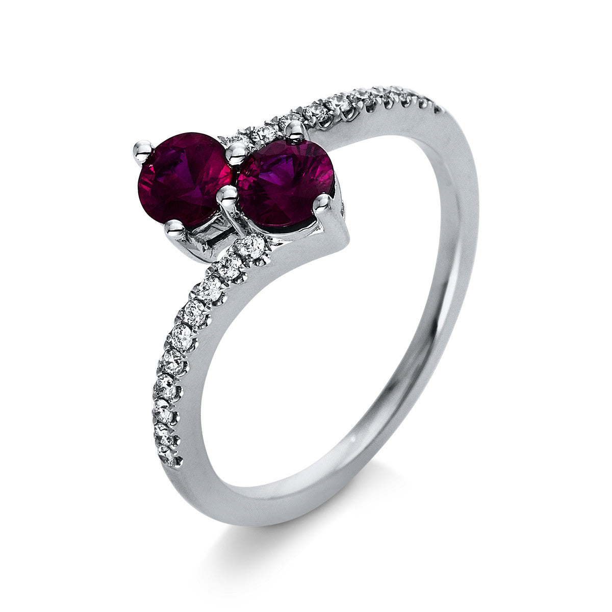 diamond full cut ruby colored stone classic ring in white gold