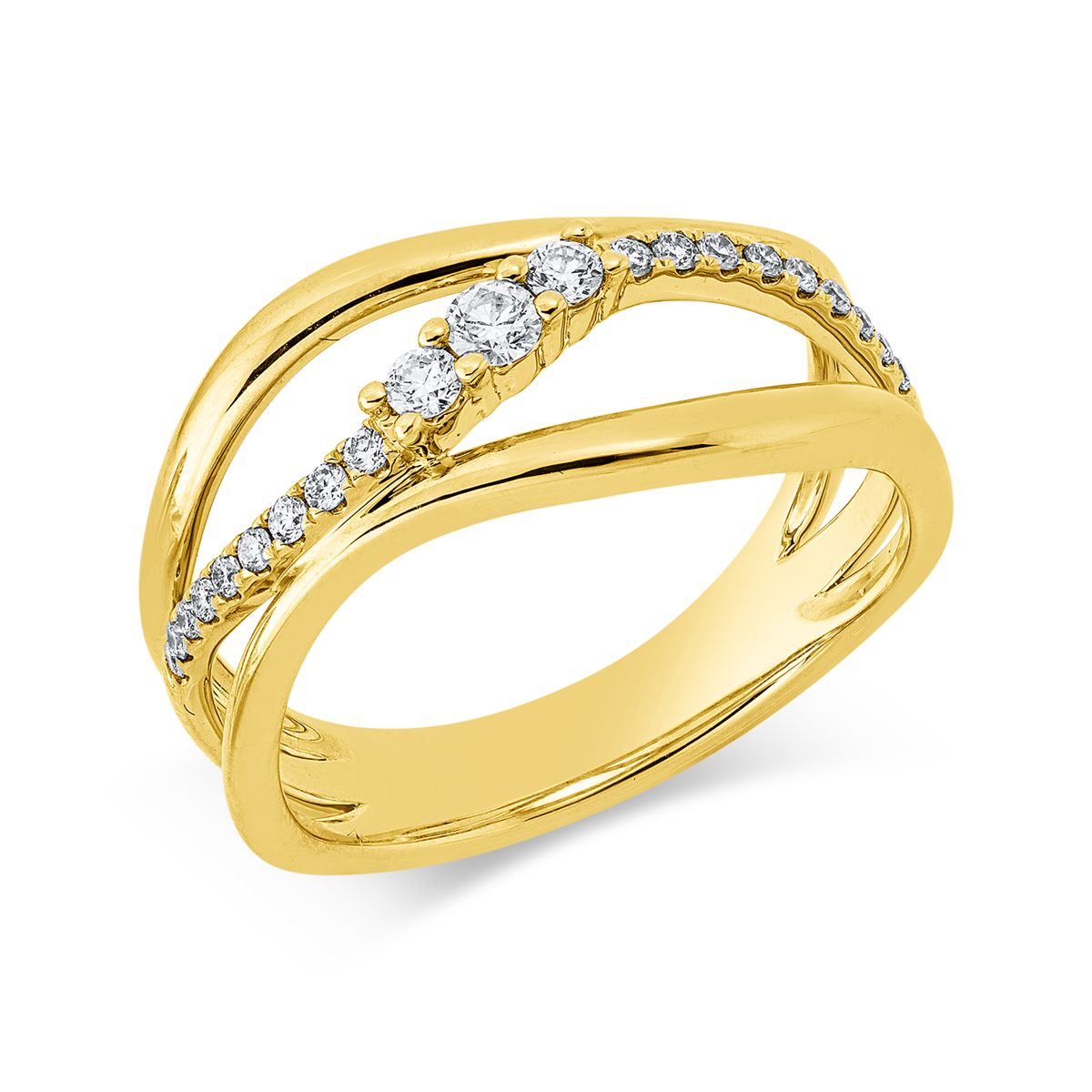 diamond full cut  modern woman ring in yellow gold