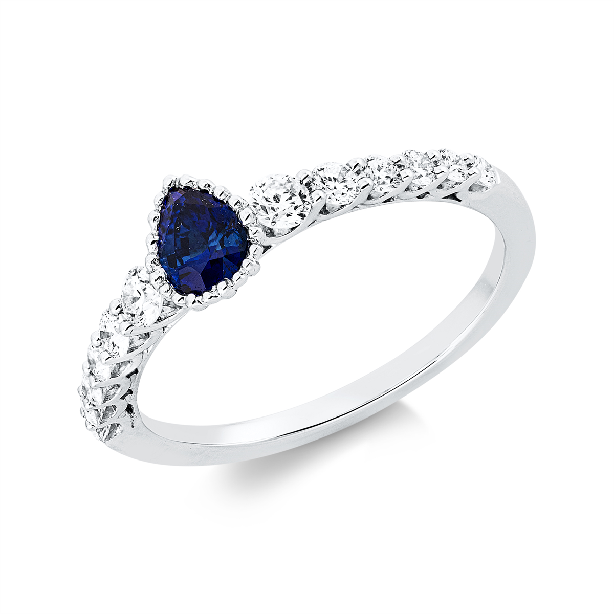 diamond full cut sapphire colored stone classic ring in white gold