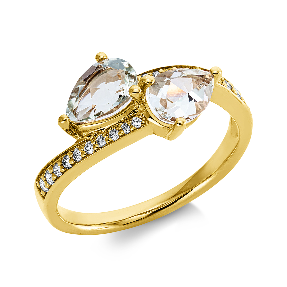 diamond full cut amethyst colored stone fashion ring in yellow gold