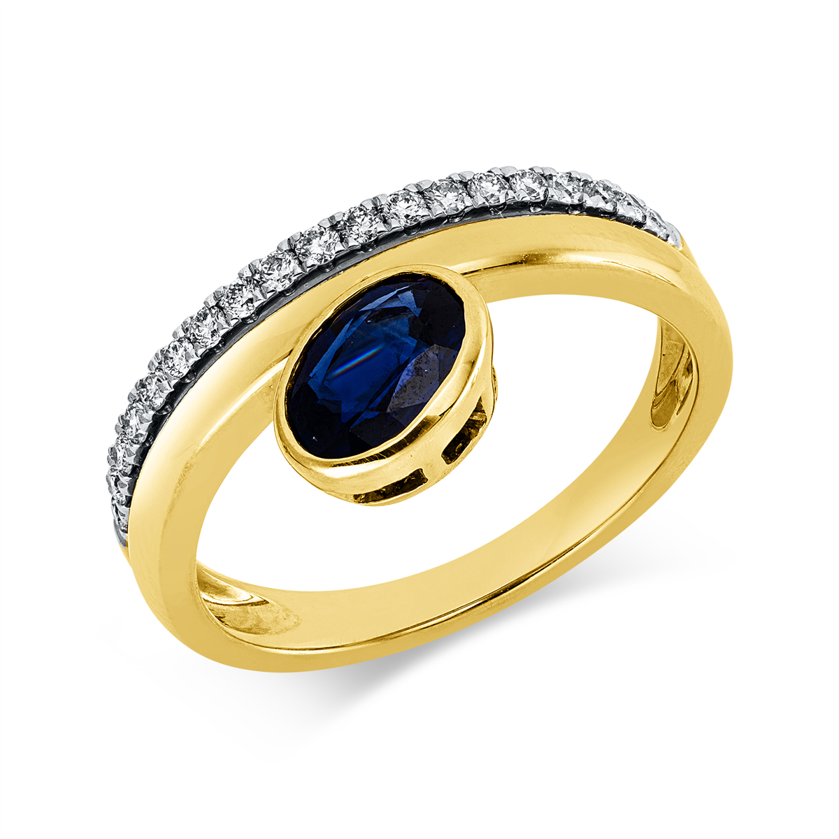 diamond full cut sapphire colored stone classic ring in yellow gold / white gold