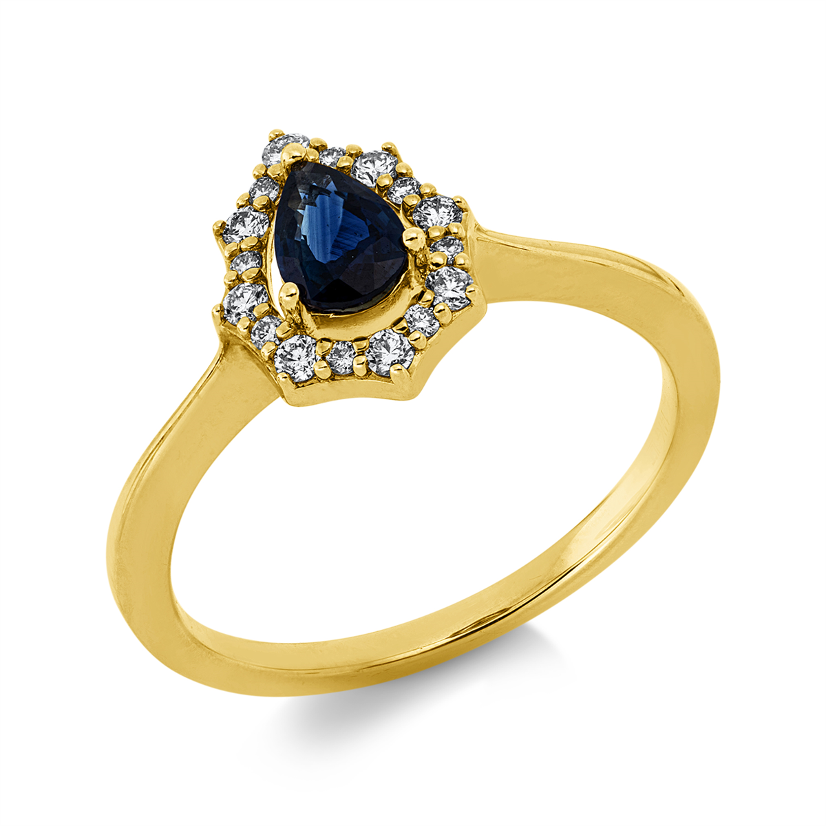 diamond full cut sapphire colored stone classic ring in yellow gold