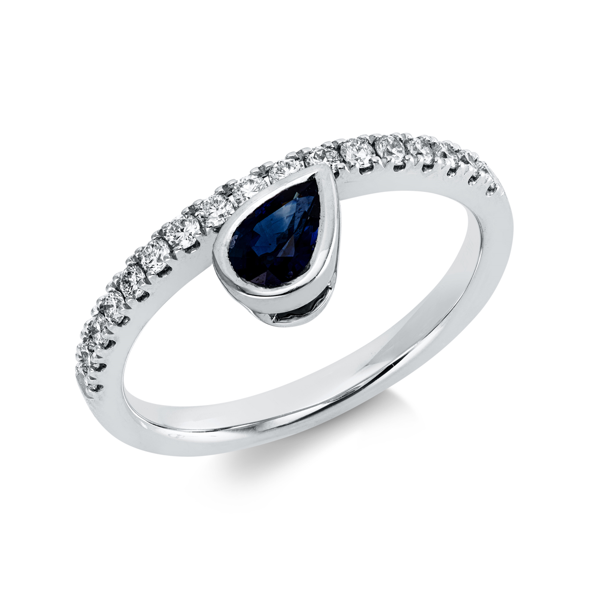 diamond full cut sapphire colored stone classic ring in white gold