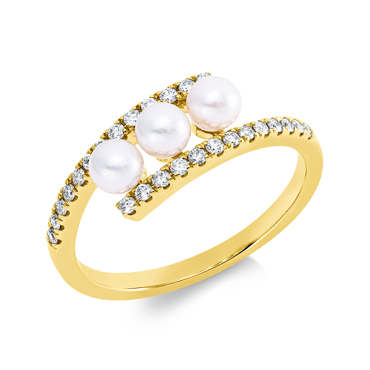 diamond full cut  pearl ring in yellow gold