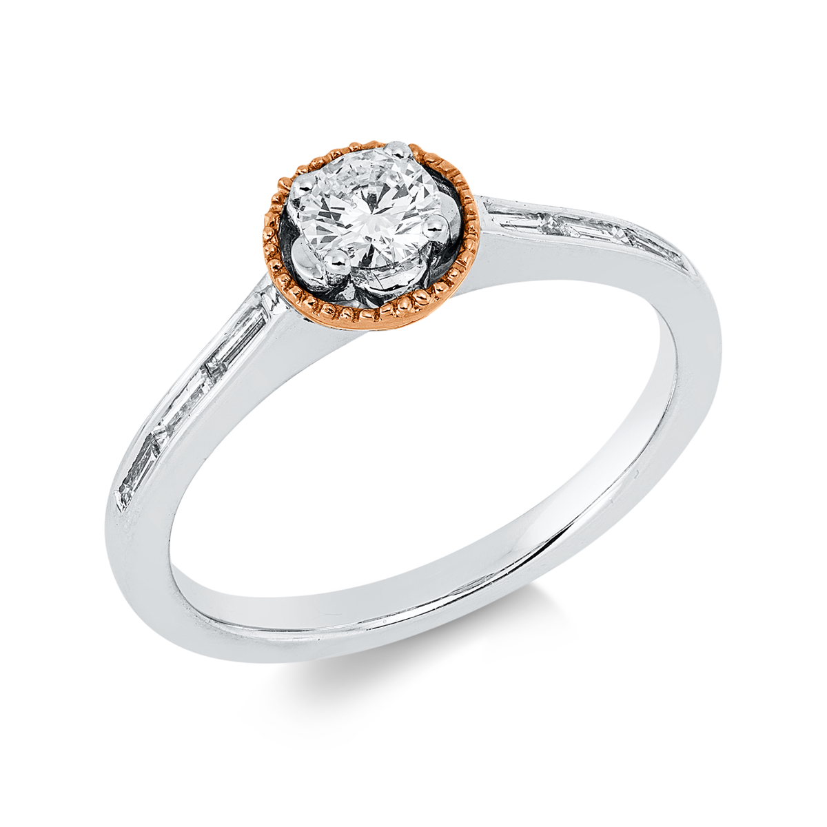 diamond full cut  solitaire ring in whitegold / rosegold