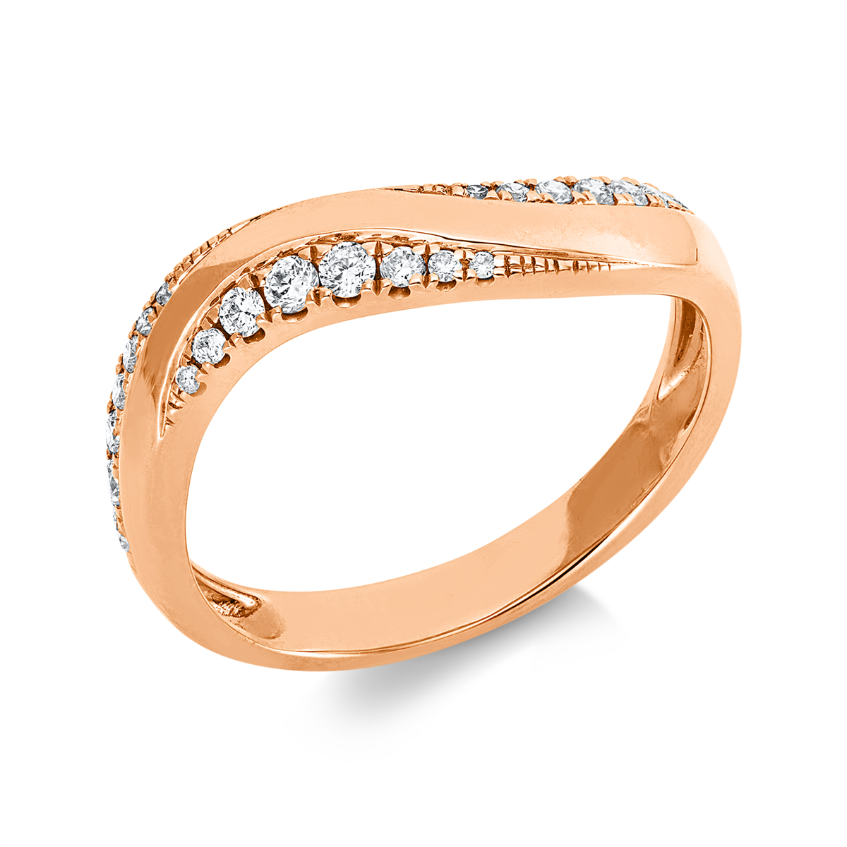 diamond full cut  modern woman ring in red gold