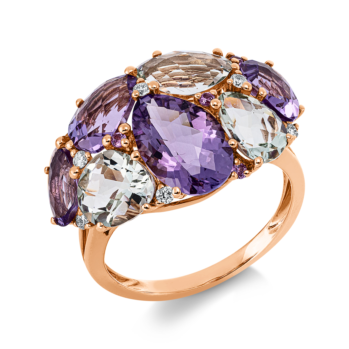 diamond full cut sapphire colored stone fashion ring in red gold