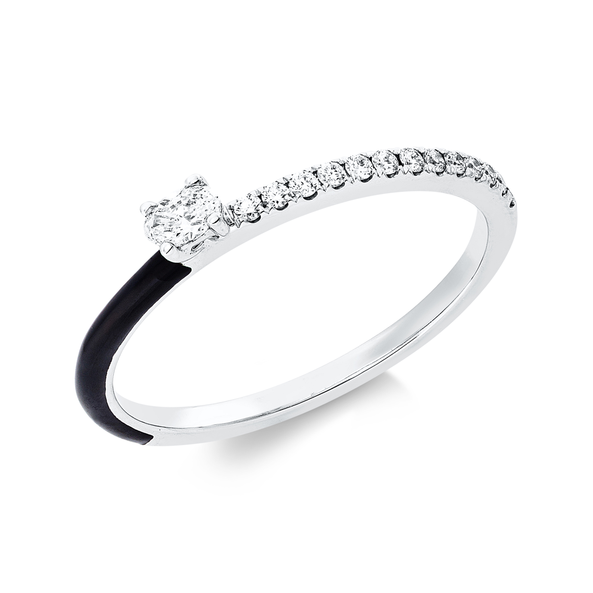oval enamel solitaire with accent stones ring in white gold