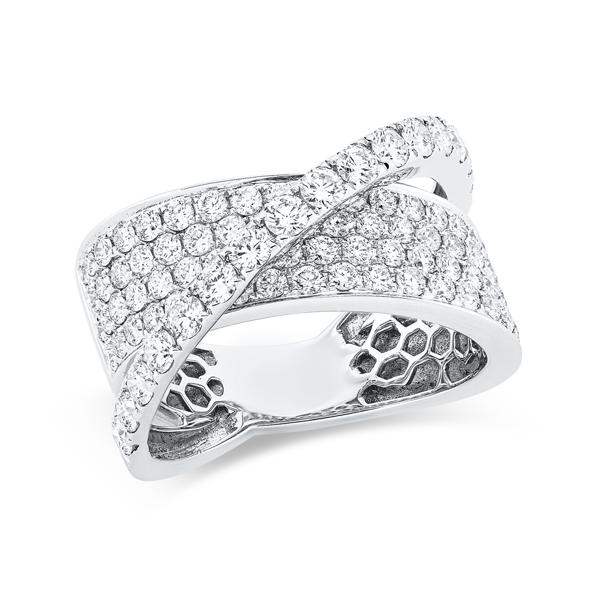 diamond full cut  criss cross ring in white gold