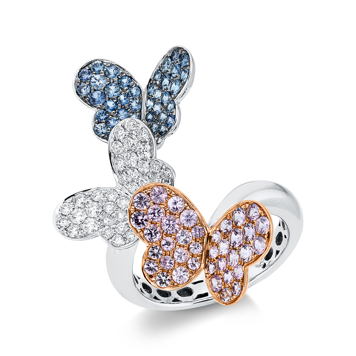 diamond full cut sapphire animal ring in whitegold / rosegold