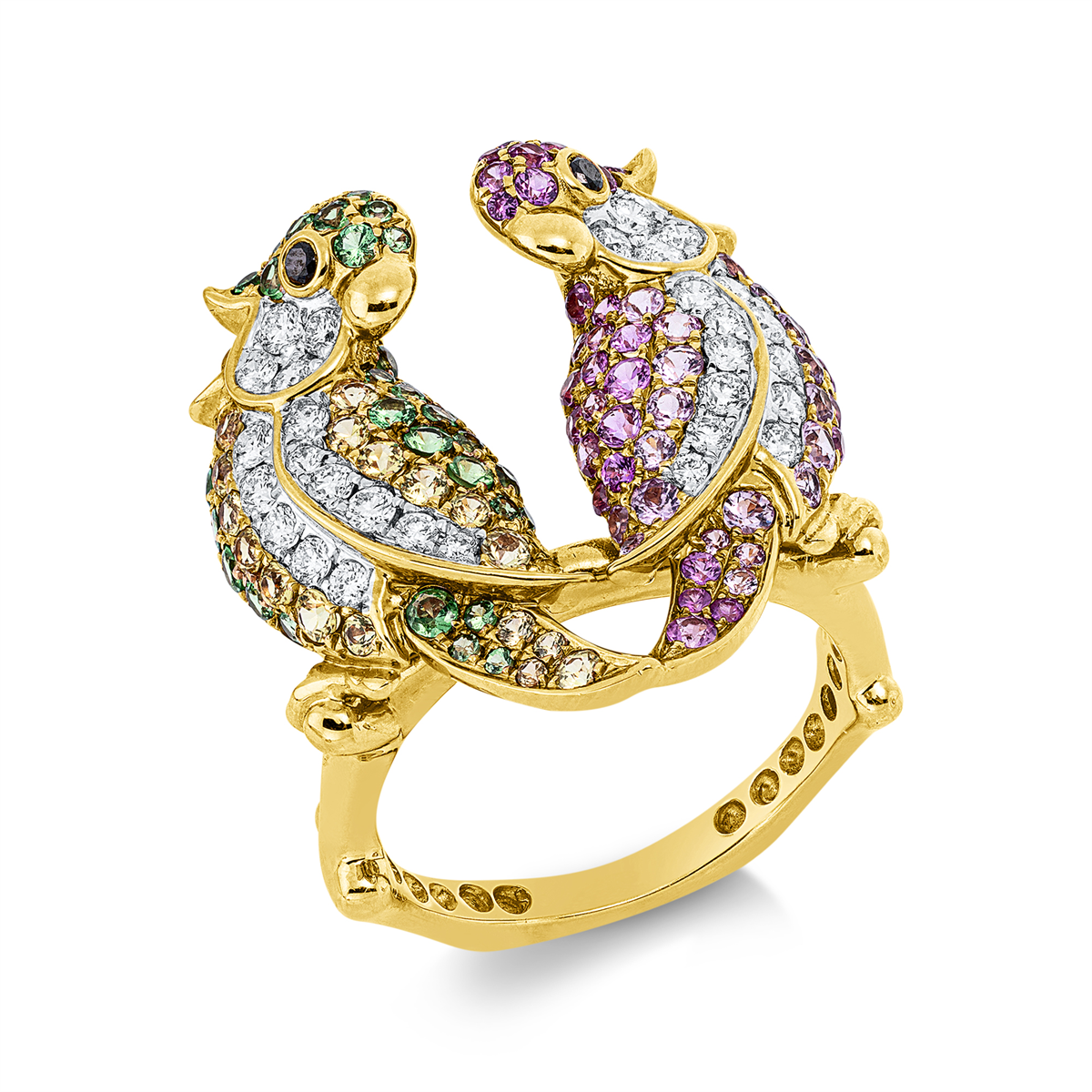 diamond full cut sapphire animal ring in red gold / white gold